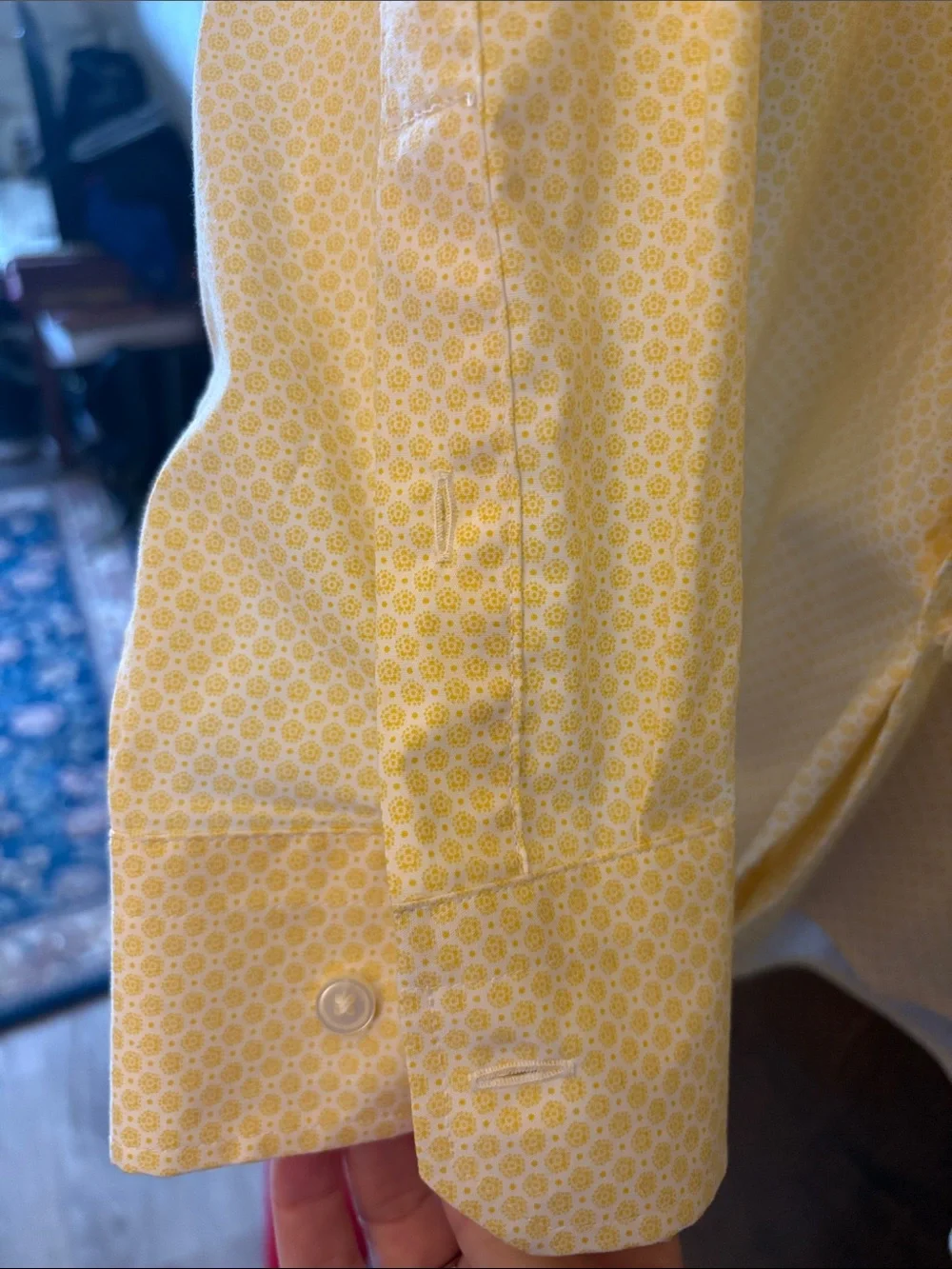 Banana Republic Men's Pale Yellow Microdot Dress Shirt